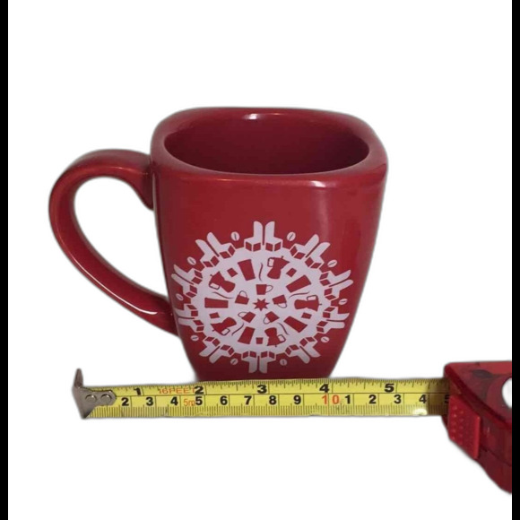 Starbucks Coffee Mug Red Ceramic Square Bottom White Snowflake 2004 Winter - Picture 5 of 6